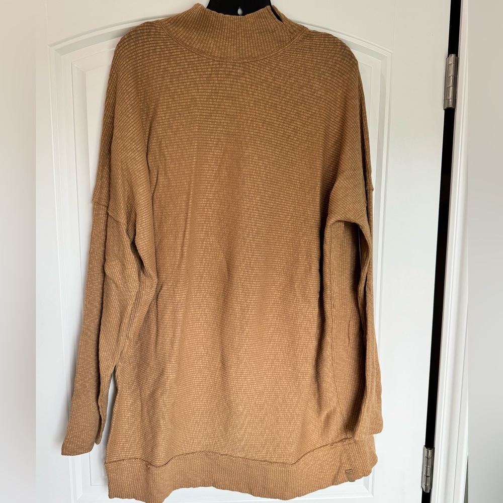 Free People We The Free XL Ribbed Mock Neck Tunic Sweater Camel NWT